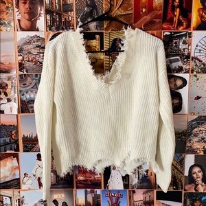 cream distressed sweater